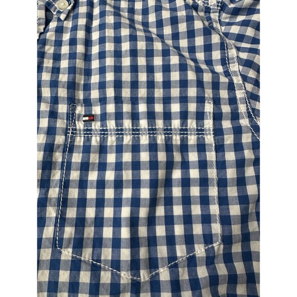 Tommy Hilfiger Youth Boys Blue Checkered Dress Shirt Size Med 12/14 100% Cotton - Picture 4 of 8
